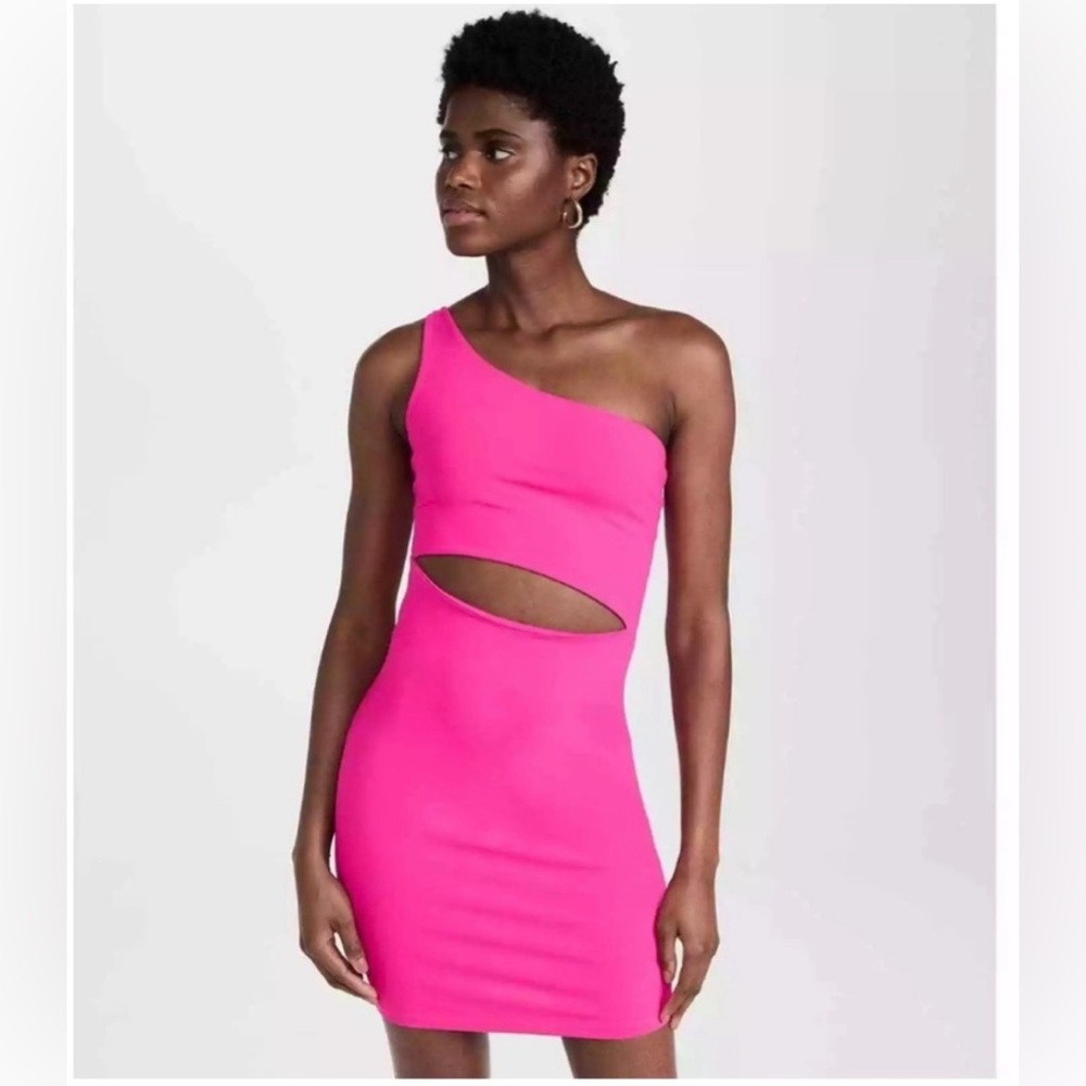 Susana Monaco Pink Glo One Shoulder Cut Out Dress bodycon